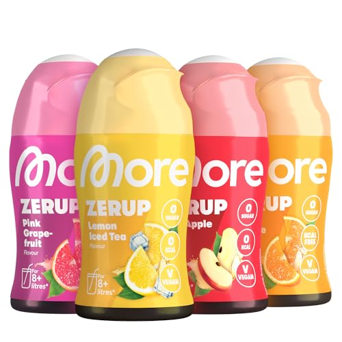 MORE Zerup, Zero Sirup mit echten Fruchtextrakten, 4er Bundle, 4 x 65 ml (bis 32 L Fertiggetränk) von MORE NUTRITION