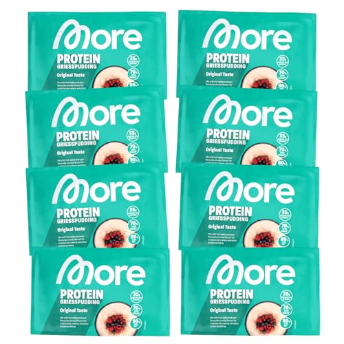 More Protein Grießpudding , 8er Pack, 8 x 60 g, 35 g Eiweiß pro Portion, schnelle Zubereitung ohne Kochen, cremig leckerer Grießpudding mit weniger Zucker und Fett, perfekt zum Verfeinern von MORE NUTRITION