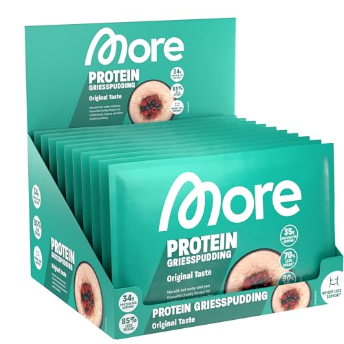 More Protein Grießpudding 2.0, 10er Tray, 10 x 60 g, 34 g Eiweiß pro Portion, schnelle Zubereitung ohne Kochen, cremig leckerer Grießpudding mit weniger Zucker und Fett, perfekt zum Verfeinern More Protein Grießpudding 2.0, 10er Tray, 10 x 60 g, 34 g Eiweiß pro Portion, schnelle Zubereitung ohne Kochen, cremig leckerer Grießpudding mit weniger Zucker und Fett, perfekt zum Verfeinern von MORE NUTRITION