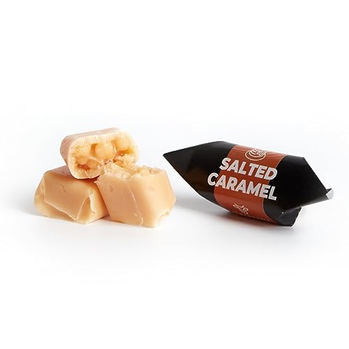 Traditionelle Karamellbonbons - Frisch Fudge - Geschmack: Gesalzenes Karamell - Mr Fudgesto Süßigkeiten aus Karamell - Kuhbonbon - Box 250 g von MR FUDGESTO Artisan Delicacies