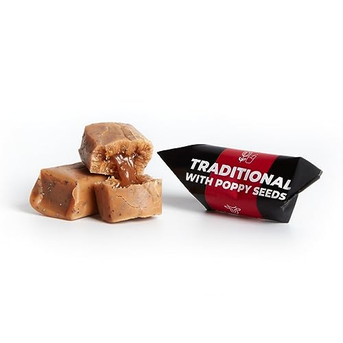 Traditionelle Karamellbonbons - Handgefertigt & Frisch Fudge - Geschmack: Mohnsamen - Mr Fudgesto Süßigkeiten aus Karamell - Kuhbonbon - Box 250 g von MR FUDGESTO Artisan Delicacies