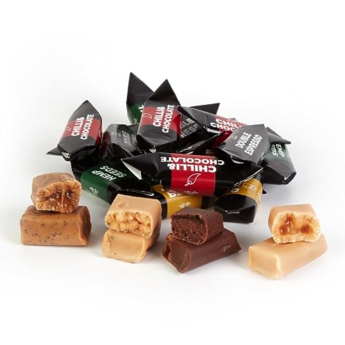 Traditionelle Karamellbonbons - Handgefertigt & Frisch Fudge - Mix|Kaltes Bier|Café|Chili & Schokolade|Hanfsamen - Mr Fudgesto Süßigkeiten - Kuhbonbon - Groß Box 1,5 kg von MR FUDGESTO Artisan Delicacies