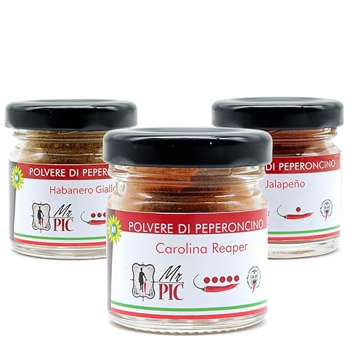Tris Chili-Pulver Mr Pic Carolina Reaper, Habanero Gelb und Jalapeño 15 g x 3 Tris Chili-Pulver Mr Pic Carolina Reaper, Habanero Gelb und Jalapeño 15 g x 3 von MR. PIC