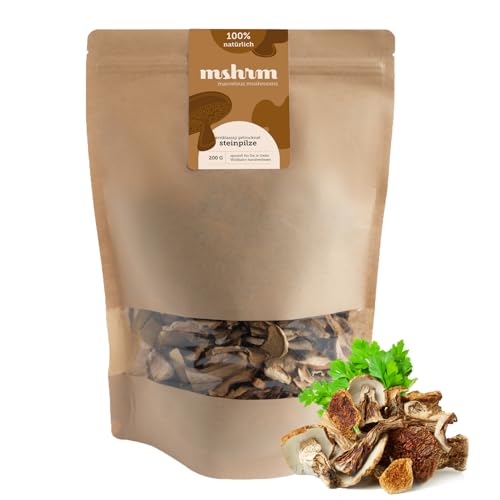 MSHRM Getrocknete Steinpilze 200g - Klasse 1 - Getrocknete Pilze in höchster Qualität zum Essen - Steinpilze getrocknet aus Nachhaltigem Anbau - Porcini Steinpilze getrocknet MSHRM Getrocknete Steinpilze 200g - Klasse 1 - Getrocknete Pilze in höchster Qualität zum Essen - Steinpilze getrocknet aus Nachhaltigem Anbau - Porcini Steinpilze getrocknet von MSHRM