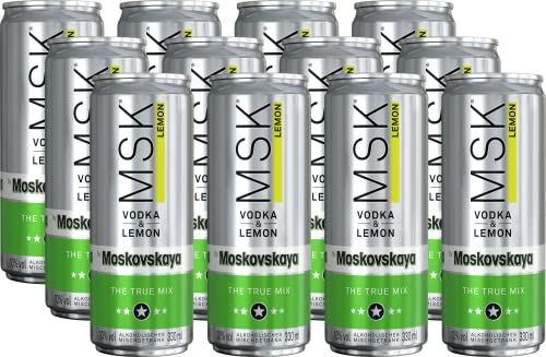 MSK Vodka & Lemon 10% vol. (12 x 0,33l) | Fertig gemixter Cocktail in praktischer Dose | Vegan | Mit Pfand von MSK Vodka&Lemon