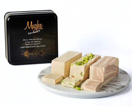 Mughe Gourmet Halva 850g Geschenkbox - 3 köstliche Halva-Riegel mit Marmorierung Pistazie, Kakao, Vanille - krümeliger Türkischer Halawa, süß und vegan - ideal für Geburtstage und besondere Anlässe von MUGHE GOURMET