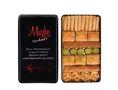 Mughe Gourmet Luxuriöse Geschenkdose mit verschiedenen türkischen Baklava-Gebäckstücken - 600g - 40 Stück - Pistazien, Walnüsse - mundgerechte Dessertgeschenke - Perfekt für den Vatertag und mehr von MUGHE GOURMET
