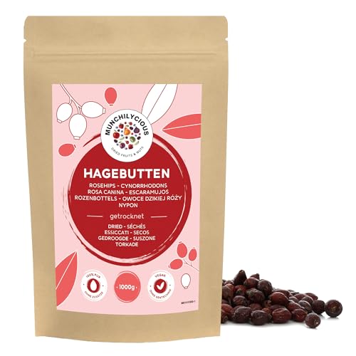 Hagebutten getrocknet 1kg von Munchilycious, getrocknete Hagebutten ungesüßt, ganze Hagebutten, Ideal für die Zubereitung von Hagebuttentee, Hagebutten Tee von MUNCHILYCIOUS