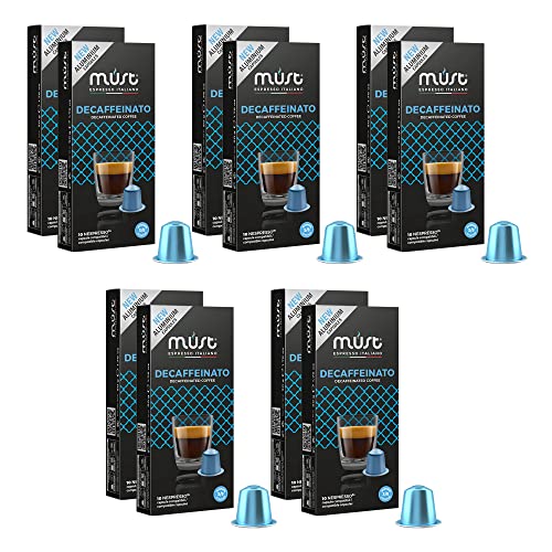 MUST 100 Kaffeekapseln aus 100% Aluminium Recycelbar Mischung mit Entkoffeiniert Intensität 3/8 10 Packungen mit 10 Kompostierbaren Kapseln, Kompatibel mit der Nespresso Maschine Made in Italy von MUST