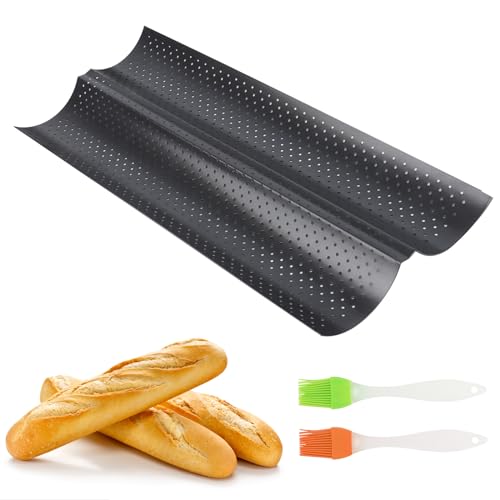 MXTIMWAN Baguette Backform, Baguette-Backblech für 2 Baguettes mit 2 Stück Silikon Backpinsel, Baguetteblech Baguetteform mit Antihaftbeschichtung, Backform Gelocht Baguetteblech Brötchen MXTIMWAN Baguette Backform, Baguette-Backblech für 2 Baguettes mit 2 Stück Silikon Backpinsel, Baguetteblech Baguetteform mit Antihaftbeschichtung, Backform Gelocht Baguetteblech Brötchen von MXTIMWAN