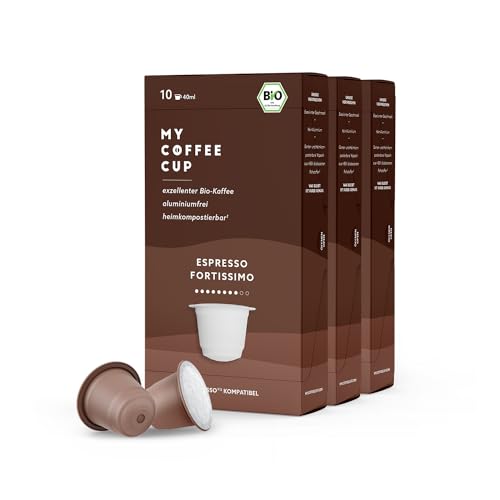 My Coffee Cup – ESPRESSO FORTISSIMO – BIO-KAFFEE 3 PACKUNGEN für Nespresso®³-Kapselmaschinen I 100% industriell kompostierbar und nachhaltig – 0% Alu von MY-COFFEE CUP