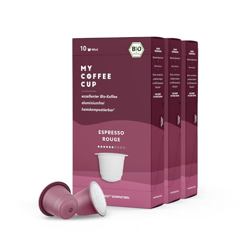 My Coffee Cup – ESPRESSO ROUGE – BIO-KAFFEE 3 PACKUNGEN I 30 Kaffeekapseln I Kaffeekapseln für Nespresso®³-Kapselmaschinen I 100% heim- und gartenkompostierbare I nachhaltig- 0% Alu von MY-COFFEE CUP