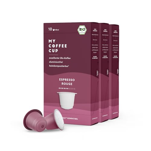 My Coffee Cup – ESPRESSO ROUGE – BIO-KAFFEE 3 PACKUNGEN I 30 Kaffeekapseln für Nespresso®³-Kapselmaschinen I 100% industriell kompostierbar und nachhaltig- 0% Alu von MY-COFFEE CUP