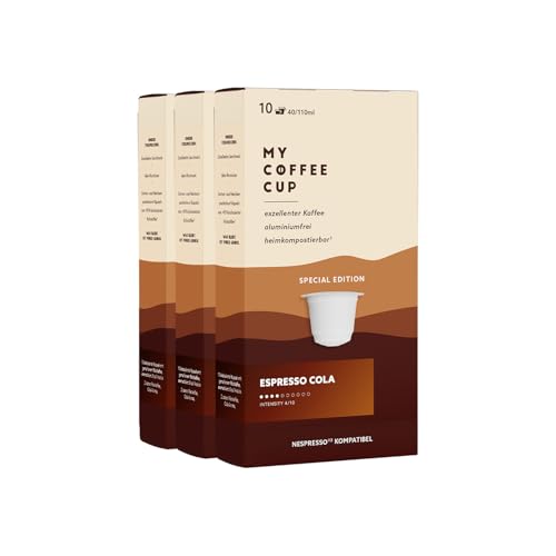 My Coffee Cup – Espresso Cola Aroma Caffé – 3 PACKUNGEN I 30 Kaffeekapseln kompatibel mit Nespresso®³-Kapselmaschinen I 100% heim- und gartenkompostierbare Kaffeekapseln – 0% Alu und nachhaltig von MY-COFFEE CUP