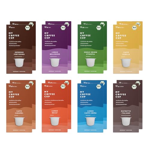 My Coffee Cup – GOURMET-KAFFEE-BOX: 160 KAPSELN BIO-KAFFEE I Kaffeekapseln für Nespresso®³-Kapselmaschinen I 100% industriell kompostierbar und nachhaltig – 0% Alu von MY-COFFEE CUP