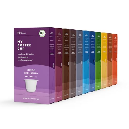 My Coffee Cup – GRAND SELECTION – BIO-KAFFEE 11 PACKUNGEN I 110 Kaffeekapseln für Nespresso®³-Kapselmaschinen I 100% industriell kompostierbar und nanchhaltig – 0% Alu von MY-COFFEE CUP