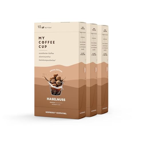 My Coffee Cup – Haselnuss Aroma Caffé – BIO-KAFFEE 3 PACKUNGEN I 30 Kaffeekapseln für Nespresso®³-Kapselmaschinen I 100% heim- und gartenkompostierbare Kaffeekapseln – 0% Alu und nachhaltig von MY-COFFEE CUP