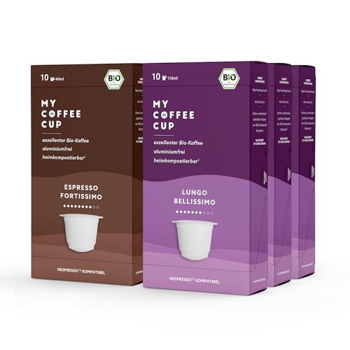 My Coffee Cup – KAFFEE-DUO-BOX: 60 KAPSELN BIO-KAFFEE I Kaffeekapseln für Nespresso®³-Kapselmaschinen I 100% heim- und gartenkompostierbare I nachhaltig - 0% Alu von MY-COFFEE CUP