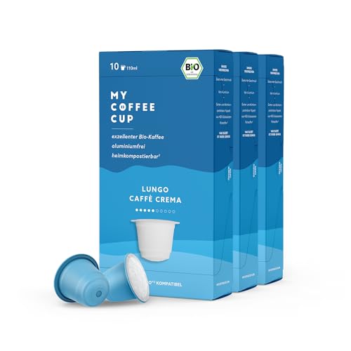 My Coffee Cup – LUNGO CAFFÈ CREMA– BIO-KAFFEE 3 PACKUNGEN I 30 Kaffeekapseln für Nespresso®³-Kapselmaschinen I 100% industriell kompostierbare Kaffeekapseln – 0% Alu und nachhaltig von MY-COFFEE CUP