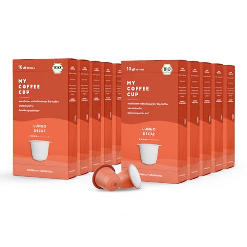 My Coffee Cup – LUNGO DECAF – BIO-KAFFEE 10 PACKUNGEN I 100 Kaffeekapseln für Nespresso®³Kapselmaschinen I Industriell kompostierbar und nachhaltig, 0% Alu von MY-COFFEE CUP