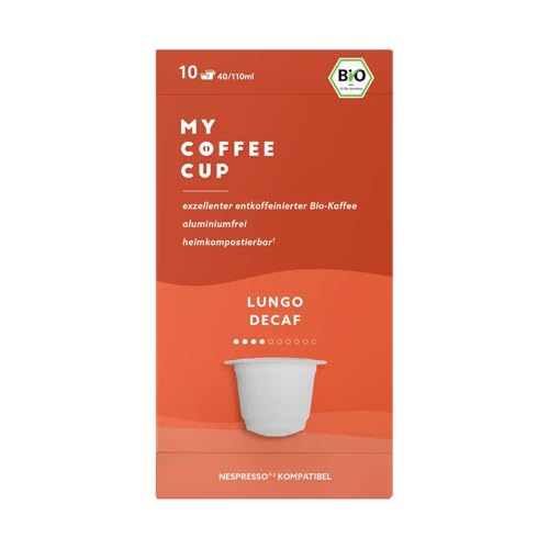 My Coffee Cup – LUNGO DECAF – BIO-KAFFEE 3 PACKUNGEN I 30 Kapseln für Nespresso®³Kapselmaschinen I heim- und gartenkompostierbar – 0% Alu I Nachhaltige Kaffeekapseln von MY-COFFEE CUP