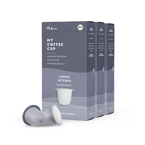 My Coffee Cup – LUNGO INTENSO – BIO-KAFFEE 3 PACKUNGEN I 30 Kaffeekapseln für Nespresso®³-Kapselmaschinen I 100% industriell kompostierbar und nachhaltig – 0% Alu von MY-COFFEE CUP