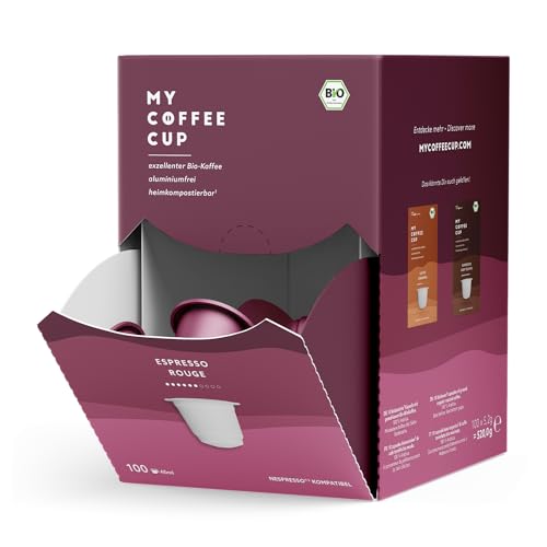 My Coffee Cup – MEGA BOX ESPRESSO ROUGE– BIO-KAFFEE I 100 Kaffeekapseln für Nespresso®³-Kapselmaschinen I 100% heimkompostierbar und nachhaltig – 0% Alu (Espresso Rouge) von MY-COFFEE CUP