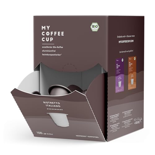 My Coffee Cup – MEGA BOX RISTRETTO ITALIANO – BIO-KAFFEE I 100 Kaffeekapseln für Nespresso®³-Kapselmaschinen I 100% industriell kompostierbar und nachhaltig – 0% Alu von MY-COFFEE CUP