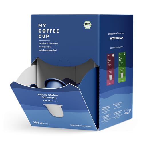 My Coffee Cup – MEGA BOX SINGLE ORIGIN COLOMBIA – BIO-KAFFEE I 100 Kaffeekapseln für Nespresso®³-Kapselmaschinen I 100% heim- und gartenkompostierbare I nachhaltig – 0% Alu von MY-COFFEE CUP