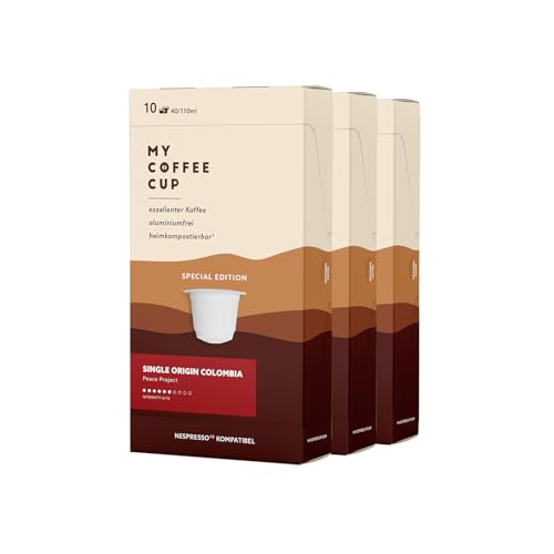My Coffee Cup – Peace Project Colombia Caffé – BIO-KAFFEE 3 PACKUNGEN I 30 Kaffeekapseln kompatibel mit Nespresso®³-Kapselmaschinen I 100% heim- und gartenkompostierbar – 0% Alu und nachhaltig von MY-COFFEE CUP