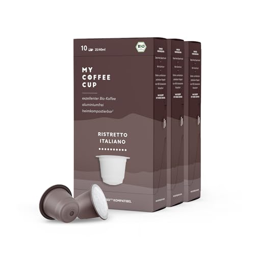 My Coffee Cup – RISTRETTO ITALIANO – BIO-KAFFEE 3 PACKUNGEN I 30 Kaffeekapseln für Nespresso®³-Kapselmaschinen I 100% industriell kompostierbar und nachhaltig – 0% Alu von MY-COFFEE CUP