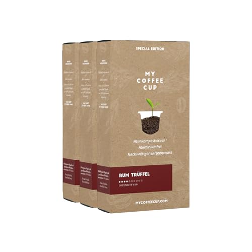 My Coffee Cup – Rum Trüffel Aroma Caffé – 3 PACKUNGEN I 30 Kaffeekapseln kompatibel mit Nespresso®³-Kapselmaschinen I 100% heim- und gartenkompostierbare Kaffeekapseln – 0% Alu und nachhaltig von MY-COFFEE CUP