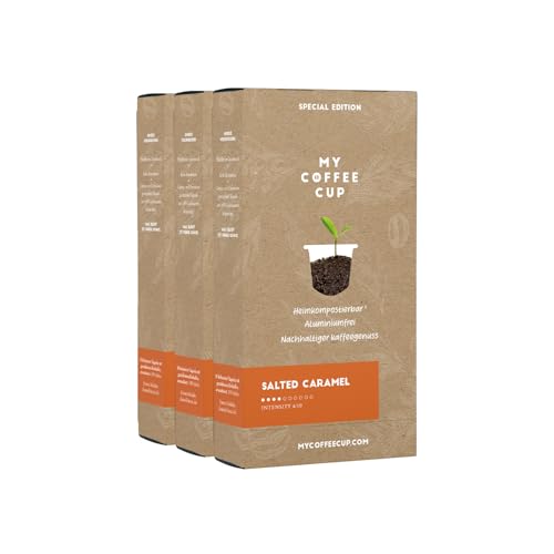 My Coffee Cup – Salted Caramel Aroma Caffé – 3 PACKUNGEN I 30 Kaffeekapseln für Nespresso®³-Kapselmaschinen I 100% heim- und gartenkompostierbare Kaffeekapseln – 0% Alu und nachhaltig von MY-COFFEE CUP