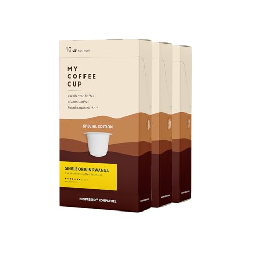 My Coffee Cup – Single Origin Rwanda Caffé – BIO-KAFFEE 3 PACKUNGEN I 30 Kaffeekapseln kompatibel mit Nespresso®³-Kapselmaschinen I 100% heim- und gartenkompostierbar – 0% Alu und nachhaltig von MY-COFFEE CUP