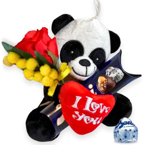 Baci Perugina Idee Regalo San Valentino - Baci Perugina Cuore Classico Fondente Luisa da 100Gr + 5 Boccioli di Rose Rosse in Legno - Confezione Regalo per Uomo Donna von MY COMPANY
