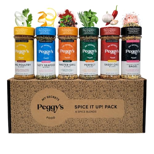 My Secrets Peggy’s Food Spice It Up Pack Seasoning Jars Set of 6 – Ultimate Kitchen Seasoning Set for Grilling Roasting or Baking – Seasoning Set Gift Box – Complete Culinary Spice Kit My Secrets Peggy’s Food Spice It Up Pack Seasoning Jars Set of 6 – Ultimate Kitchen Seasoning Set for Grilling Roasting or Baking – Seasoning Set Gift Box – Complete Culinary Spice Kit von MY SECRETS PEGGY'S FOOD