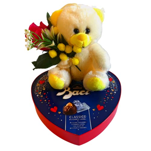 Baci Perugina Regalo San Valentino - Cuore Baci Perugina 100gr + Peluche + Rosa Rossa Artificiale + Confezione Regalo (Classico) von MY