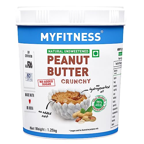 MYFITNESS Peanut Butter GVO-frei, glutenfrei, kein Konservierungsmittel, rein natürliche Inhaltsstoffe, hohe Protein-Erdnussbutter, hergestellt mit amerikanischem Rezept (1,2 l, natürlich knusprig) von MYFITNESS