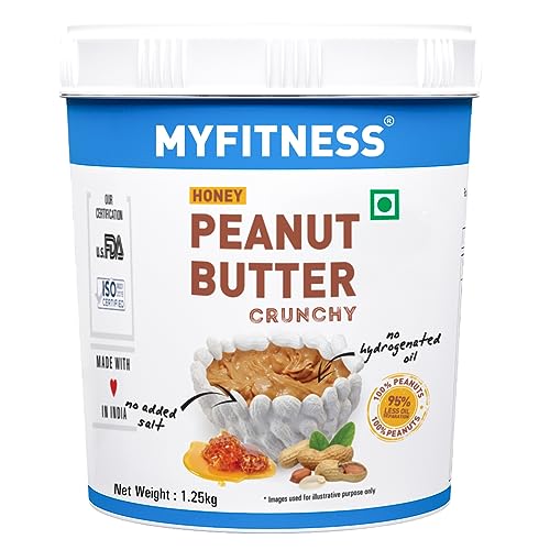 MYFITNESS Peanut Butter Gentechnikfrei, glutenfrei, ohne Konservierungsstoff, rein natürliche Inhaltsstoffe, hohe Protein-Erdnussbutter hergestellt mit amerikanischem Rezept (1,2 l, Honig knusprig) von MYFITNESS