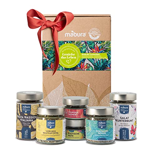 Gewürze Geschenkset - 100% BIO & Handmade – Das Geschenk zum Kochen für Frauen & Männer – Gewürz Set in schöner Geschenk Box – 6 Gewürze aus aller Welt – vegan – glutenfrei – weizenfrei von Mabura