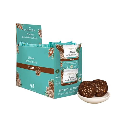 MABYEN Energy Balls Dattel Bio 20 Stk. | Dattel Balls - Gesunde Snacks ohne Zucker für Schwangerschaft und Stillzeit - Protein Riegel mit Trockenfrüchten - Geschmack Kakao von Mabyen