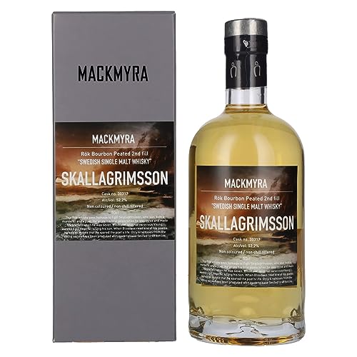 Mackmyra Whisky SKALLAGRIMSSON Rök Bourbon Peated Swedish Single Malt Whisky mit Geschenkverpackung (1 x 0.5 l) von Mackmyra