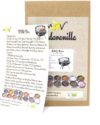 BBQ Box - Geschenkbox mit 4 Gewürzmischungen 200g + mit Info/Rezept Flyer von Madavanilla