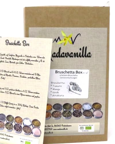 Bruschetta/Pesto Box - Geschenkbox mit 4 Gewürzmischungen 200g + mit Info/Rezept Flyer von Madavanilla