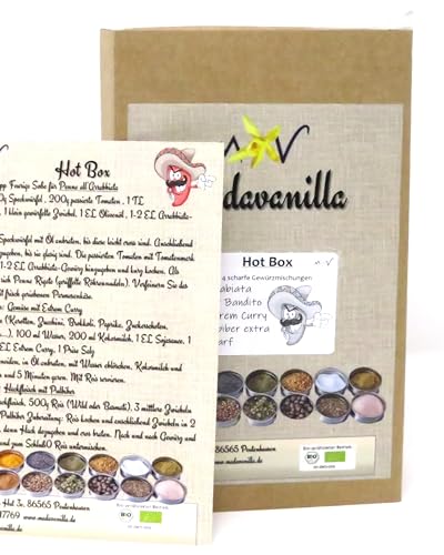 Hot Geschenkbox - Geschenkbox mit 4 Gewürzmischungen 185g + mit Info/Rezept Flyer von Madavanilla