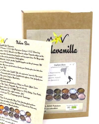 Italien Box - Geschenkbox mit 4 Gewürzmischungen 200g + mit Info/Rezept Flyer von Madavanilla