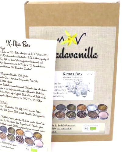 Weihnachts Box - Geschenkbox mit 4 Gewürzmischungen + mit Info/Rezept Flyer von Madavanilla