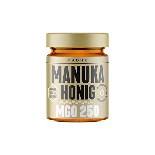 Manuka Honig MGO 250 im hochwertigen Glas - Direkt vom Imker aus Neuseeland - zertifizierter Methylglyoxal-Gehalt (250g) von Madhu PureRawHoney