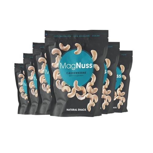 MagNuss Cashewkerne | Geröstet & gesalzen | 6x 200g-Vorratspackung | Knackige Cashews | Hochwertiger veganer Snack reich an Magnesium, Phosphor und Vitamin E von MagNuss