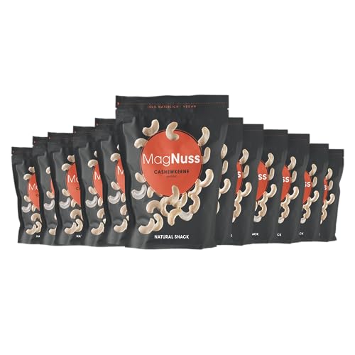 MagNuss Cashewkerne | Schonend geröstet | Ungesalzen | 12x 200g-Vorratspackung | Knackige Cashews | Hochwertiger Snack reich an Protein von MagNuss